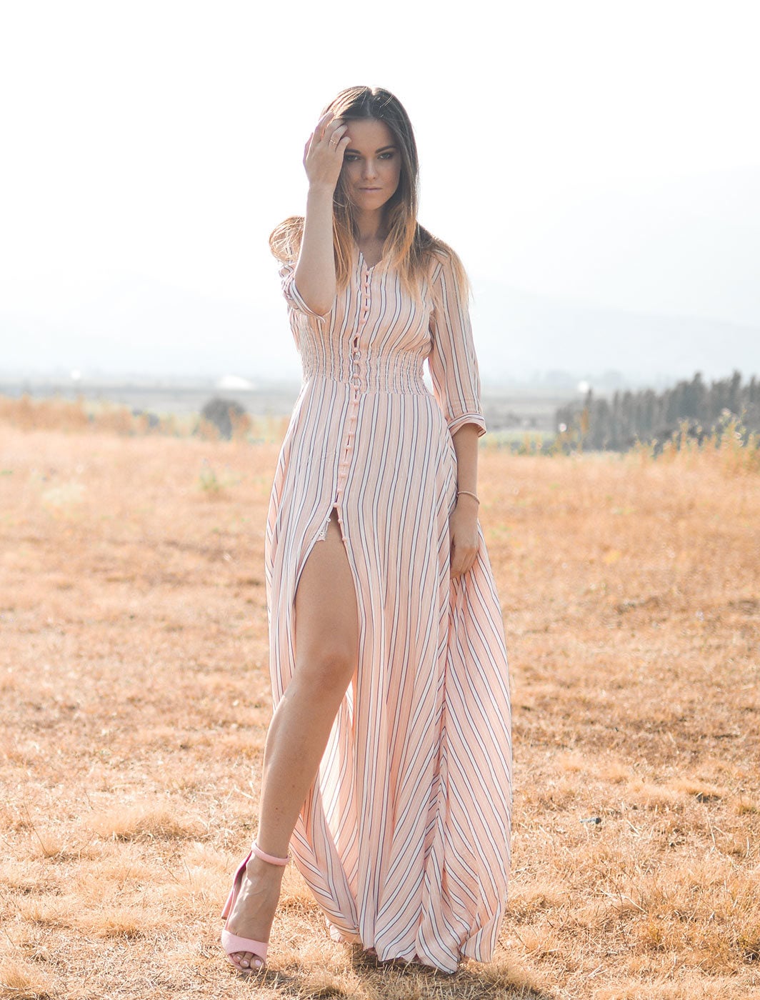 Stripe print maxi dress